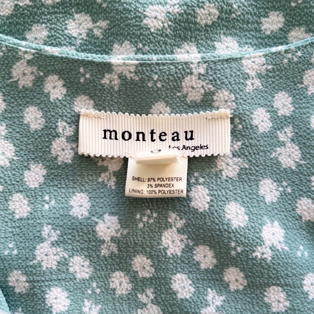 Monteau Los Angeles Green Floral Faux Wrap Mini Dress - Picture 4 of 4